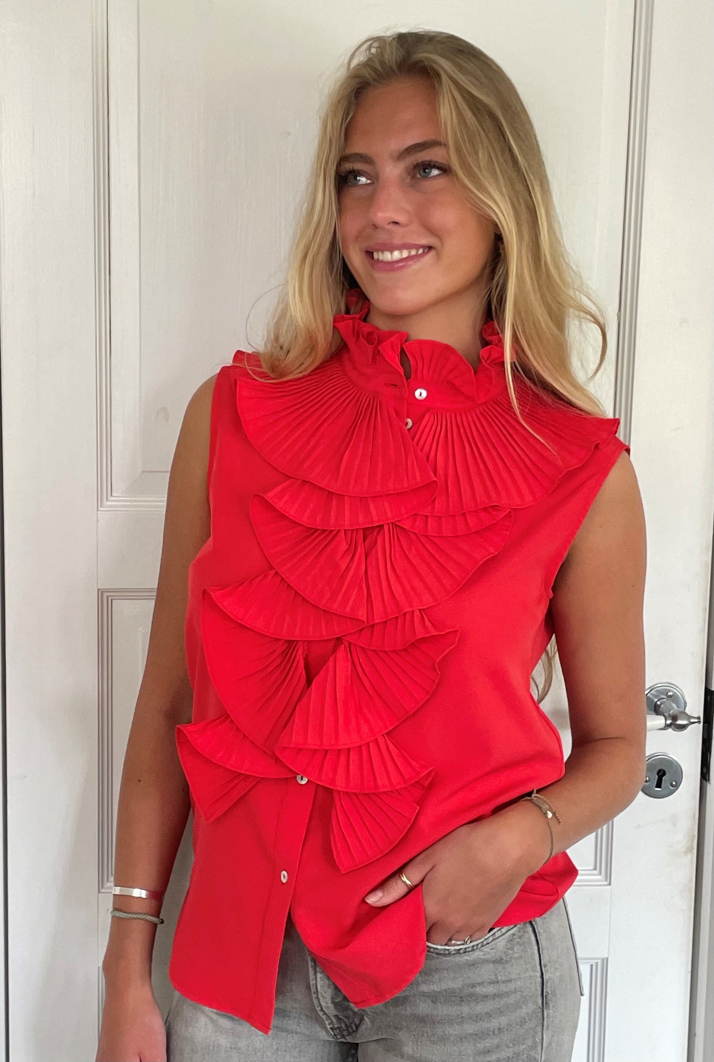 CONTINUE PERNILLE PLISSE TOP RED